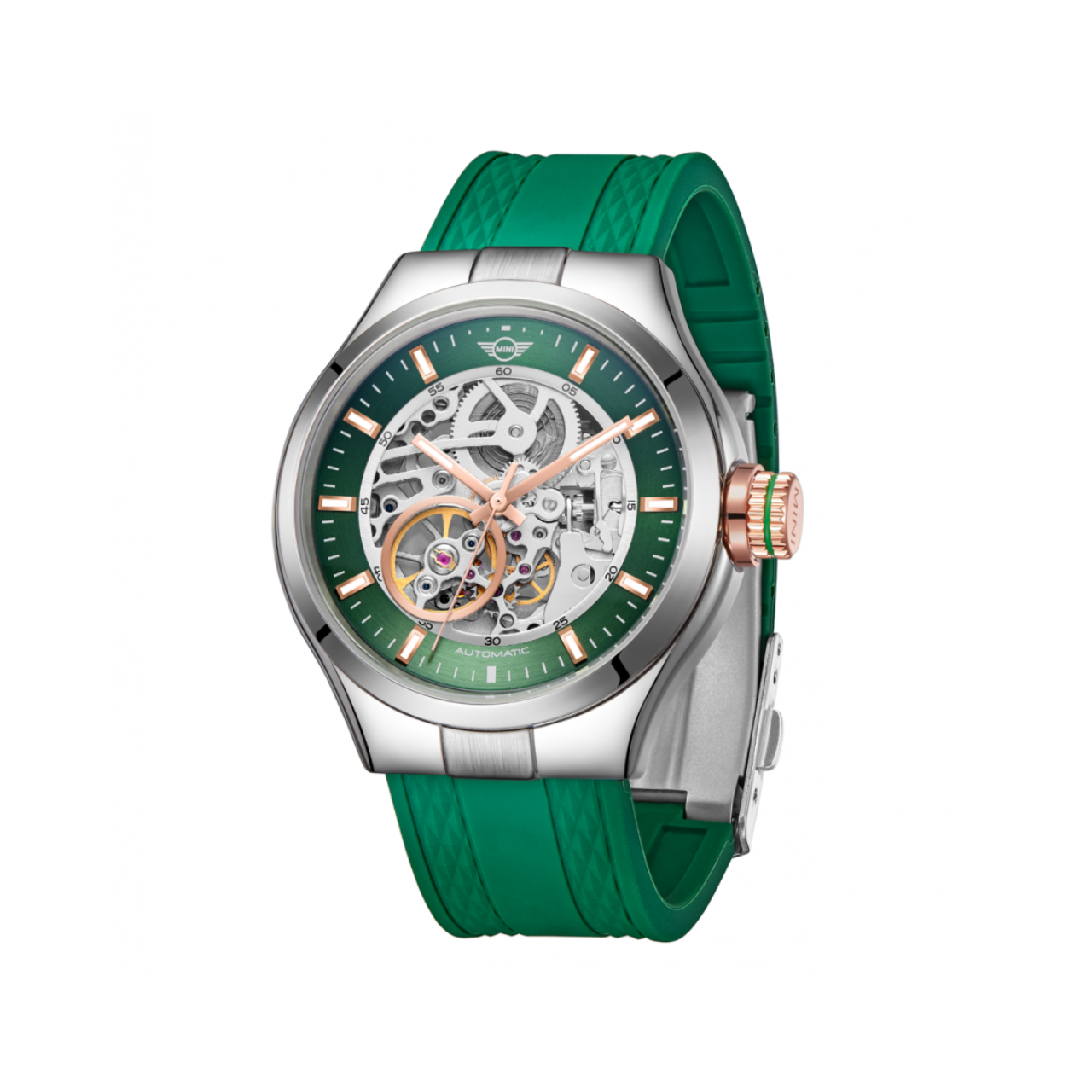 MINI Cooper | Skeleton Automatic | Luxury Watches | Green & Silver | Silicon Strap | Men | Mechanical Skeleton Automatic Collection