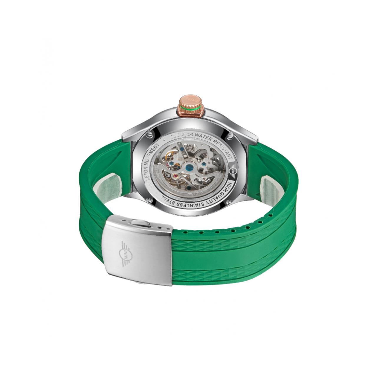 MINI Cooper | Skeleton Automatic | Luxury Watches | Green & Silver | Silicon Strap | Men | Mechanical Skeleton Automatic Collection