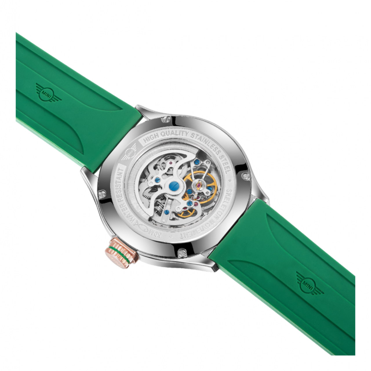 MINI Cooper | Skeleton Automatic | Luxury Watches | Green & Silver | Silicon Strap | Men | Mechanical Skeleton Automatic Collection