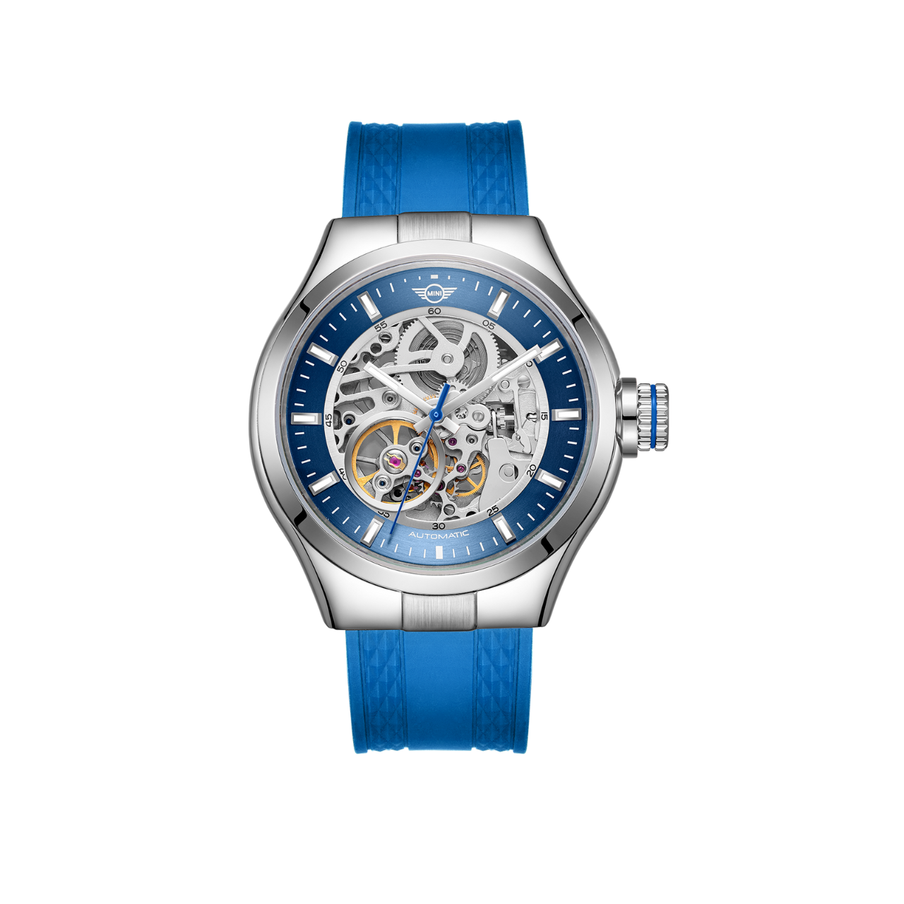 MINI Cooper | Skeleton Automatic | Luxury Watches | Blue & Silver | Silicon Strap | Men | Mechanical Skeleton Automatic Collection