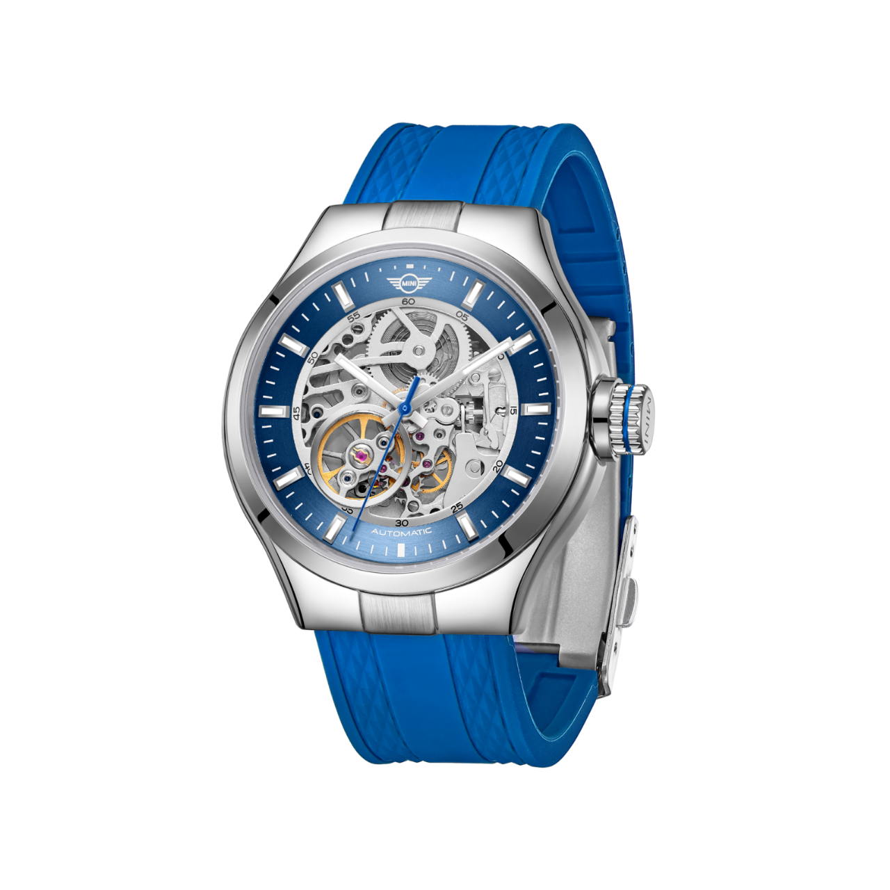 MINI Cooper | Skeleton Automatic | Luxury Watches | Blue & Silver | Silicon Strap | Men | Mechanical Skeleton Automatic Collection