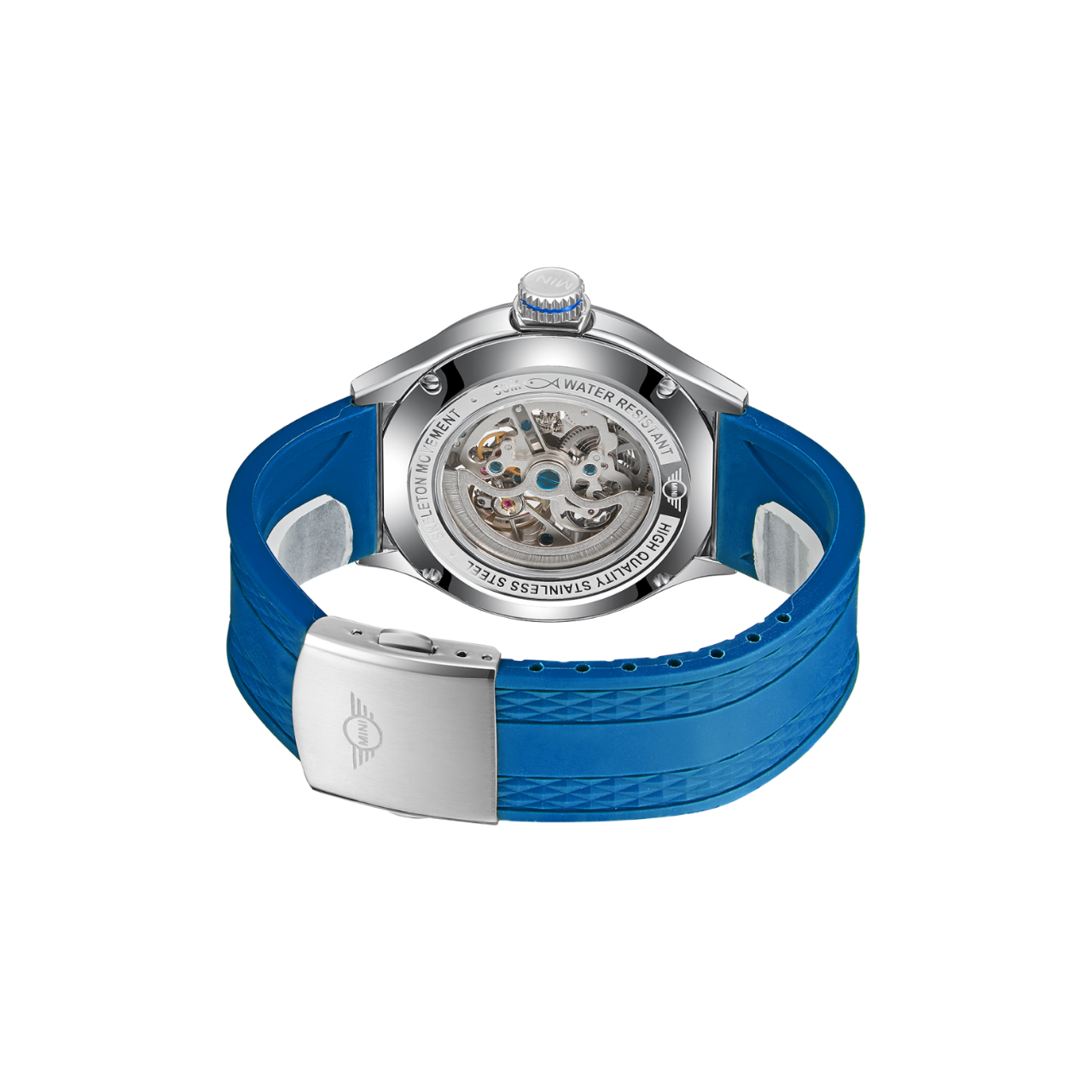 MINI Cooper | Skeleton Automatic | Luxury Watches | Blue & Silver | Silicon Strap | Men | Mechanical Skeleton Automatic Collection