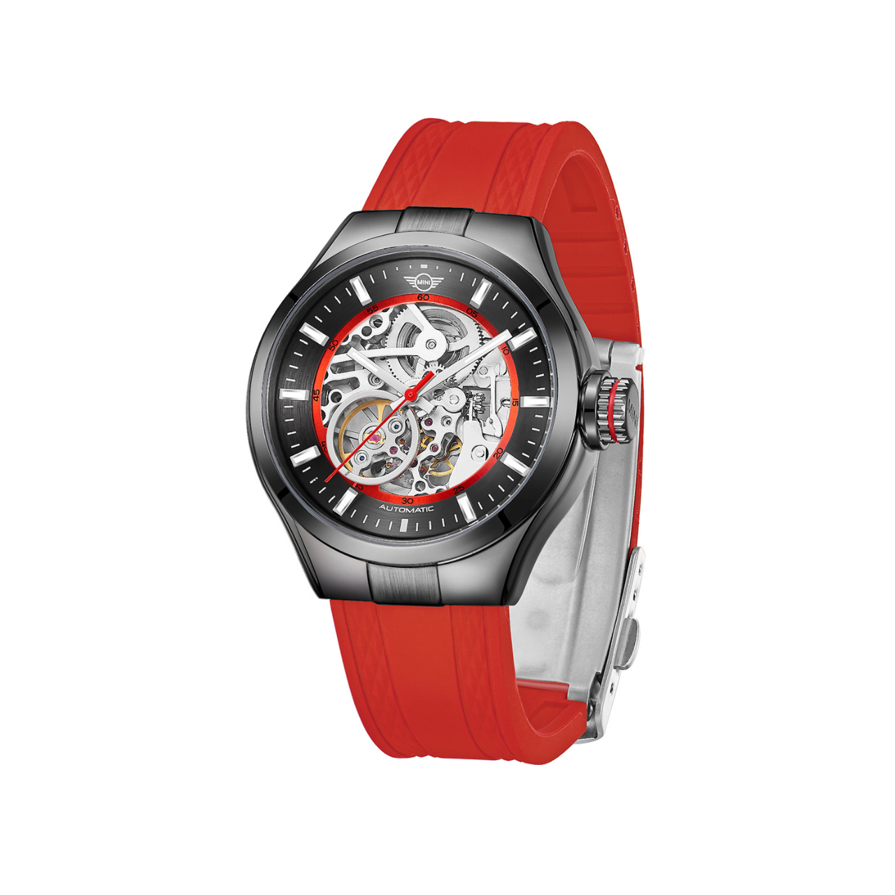 MINI Cooper | Skeleton Automatic | Luxury Watches | Red & Black | Silicon Strap | Men | Mechanical Skeleton Automatic Collection