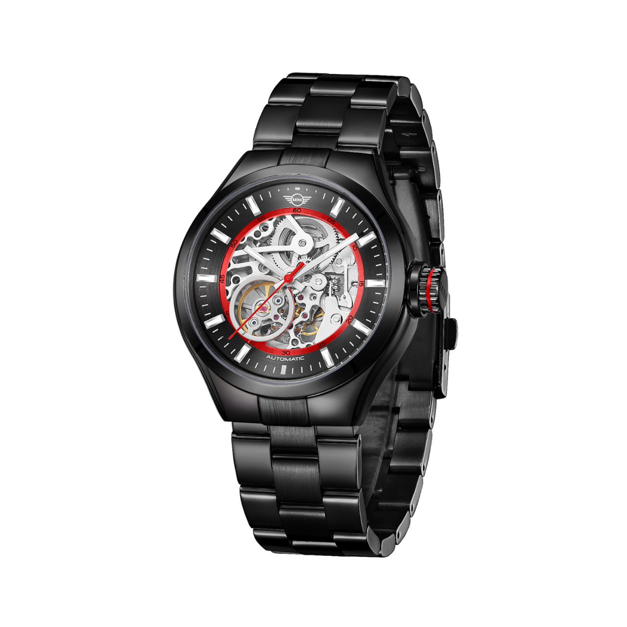 MINI Cooper | Skeleton Automatic | Luxury Watches | Black & Red | Stainless Steel Strap | Men | Mechanical Skeleton Automatic Collection