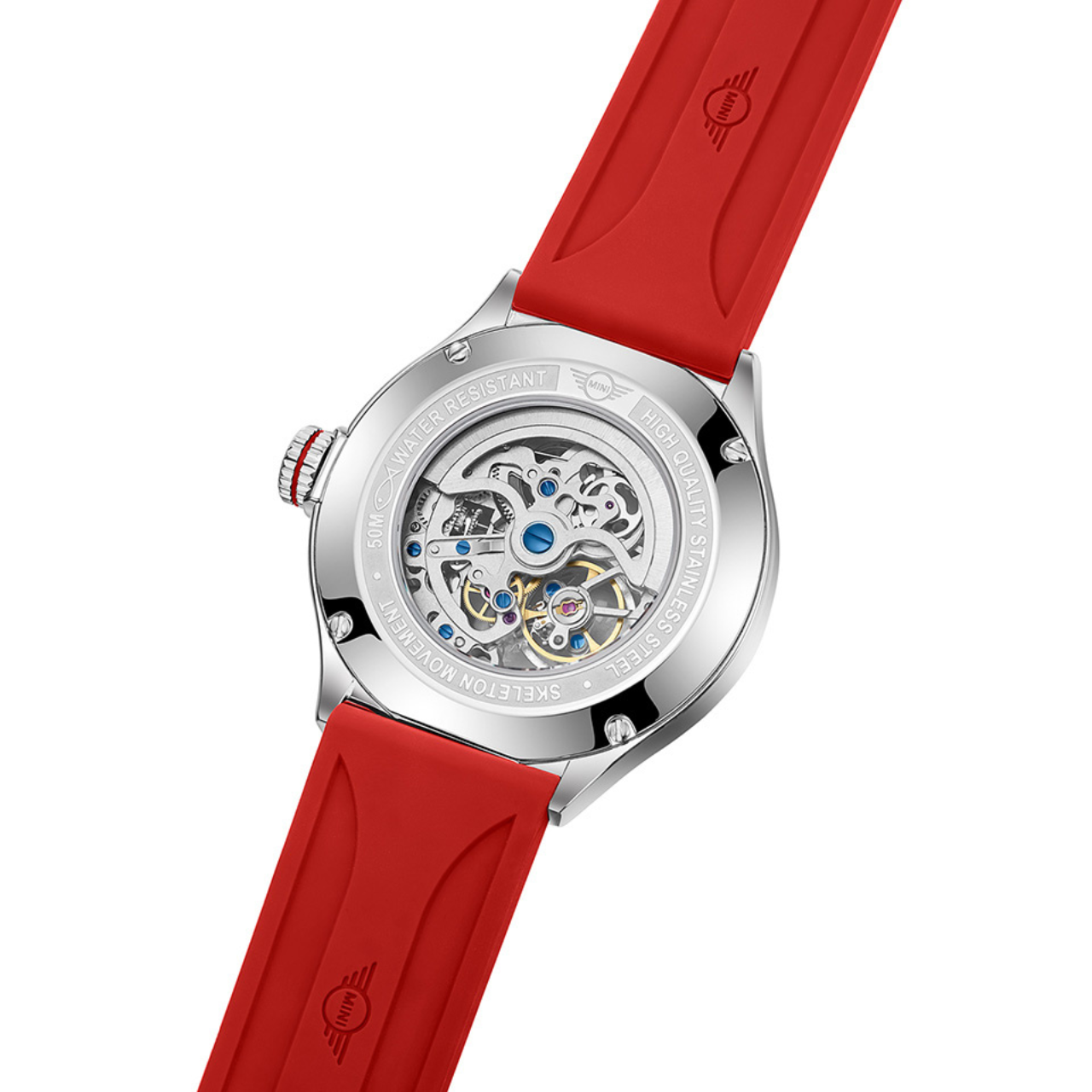 MINI Cooper | Skeleton Automatic | Luxury Watches | Red & Silver | Silicon Strap | Men & Women (Unisex) | Mechanical Skeleton Automatic Collection