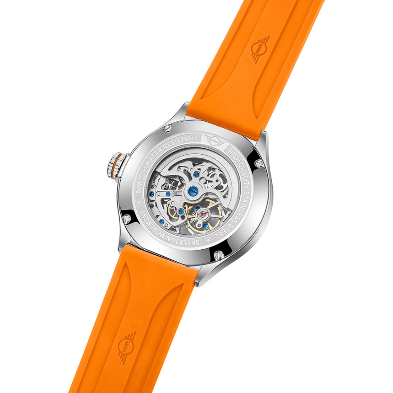 MINI Cooper | Skeleton Automatic | Luxury Watches | Orange & Silver | Silicon Strap | Men & Women (Unisex) | Mechanical Skeleton Automatic Collection