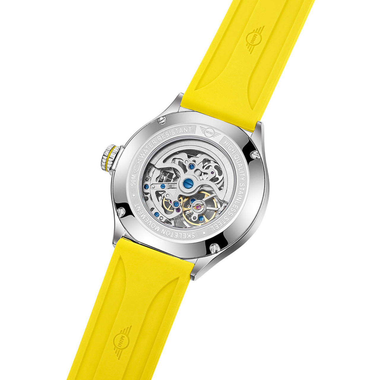 MINI Cooper | Skeleton Automatic | Luxury Watches | Yellow & Silver | Silicon Strap | Men & Women (Unisex) | Mechanical Skeleton Automatic Collection