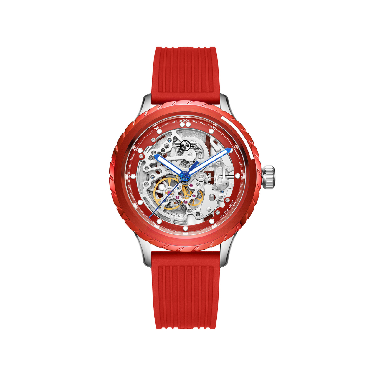 MINI Cooper | Skeleton Automatic | Luxury Watches | Red | Silicon Strap | Men | Wheel Dial Automatic Collection