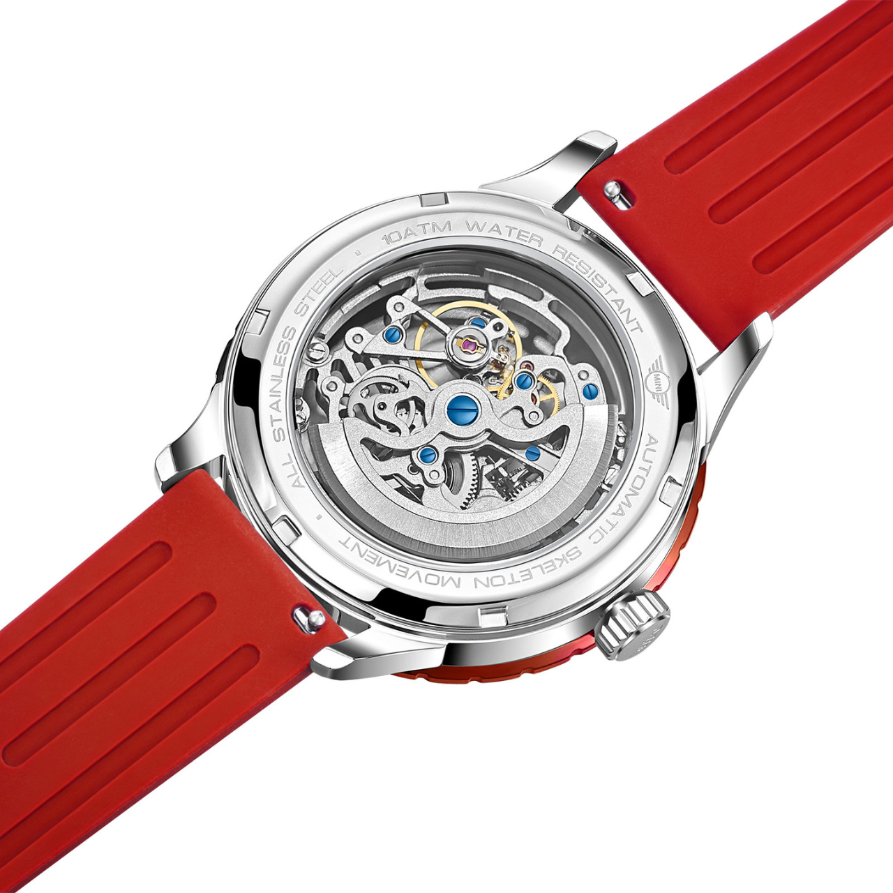 MINI Cooper | Skeleton Automatic | Luxury Watches | Red | Silicon Strap | Men | Wheel Dial Automatic Collection