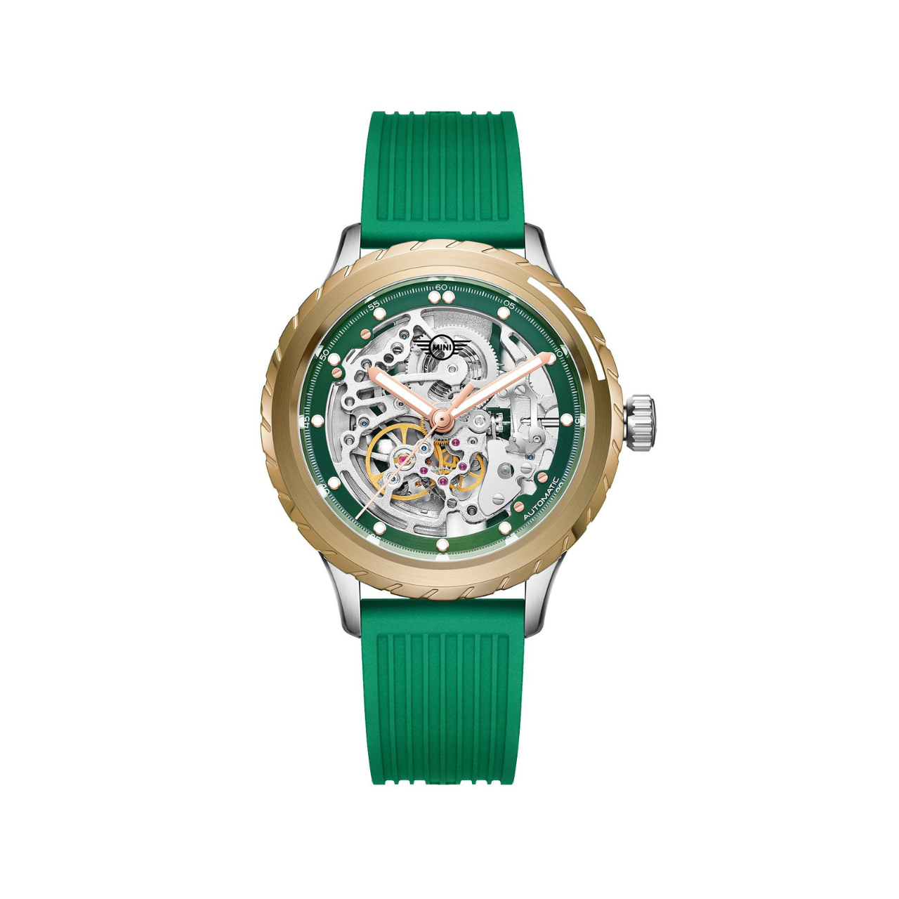 MINI Cooper | Skeleton Automatic | Luxury Watches | Green | Silicon Strap | Men | Wheel Dial Automatic Collection