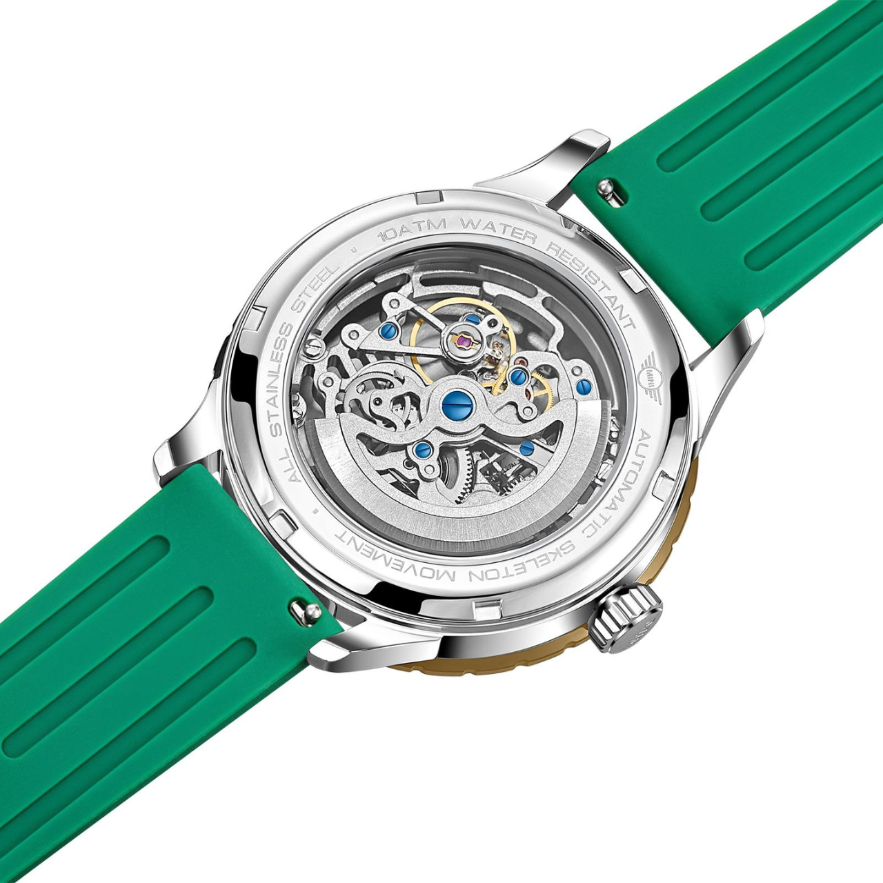 MINI Cooper | Skeleton Automatic | Luxury Watches | Green | Silicon Strap | Men | Wheel Dial Automatic Collection