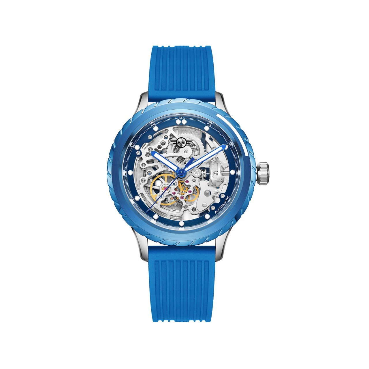 MINI Cooper | Skeleton Automatic | Luxury Watches | Blue | Silicon Strap | Men | Wheel Dial Automatic Collection