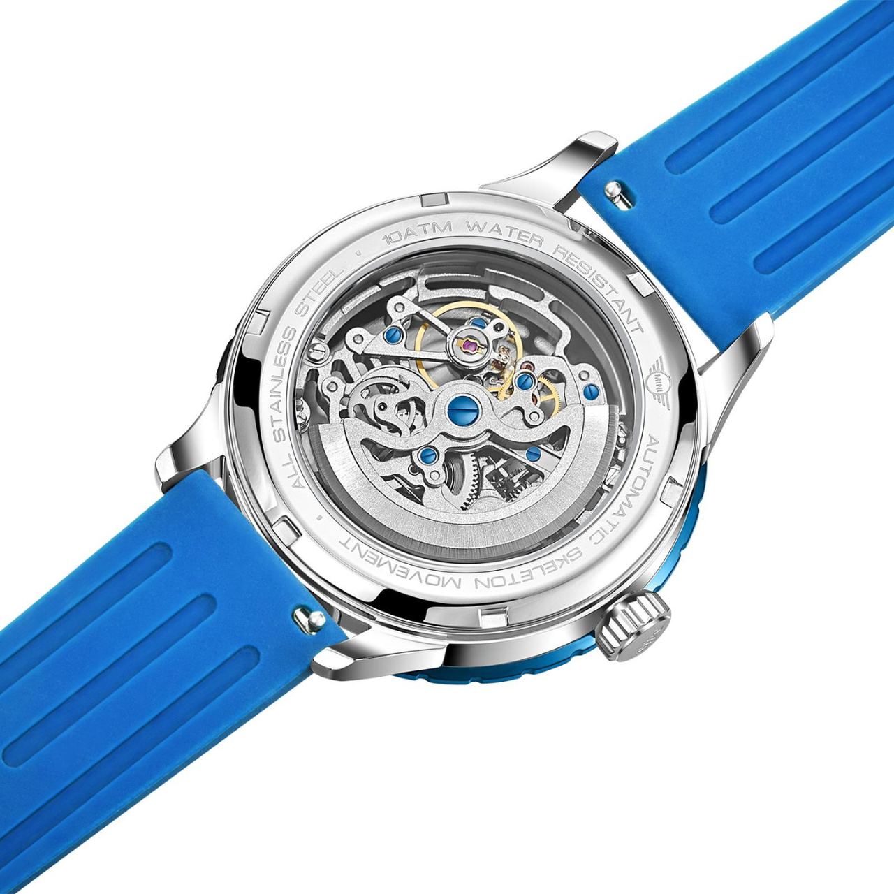 MINI Cooper | Skeleton Automatic | Luxury Watches | Blue | Silicon Strap | Men | Wheel Dial Automatic Collection