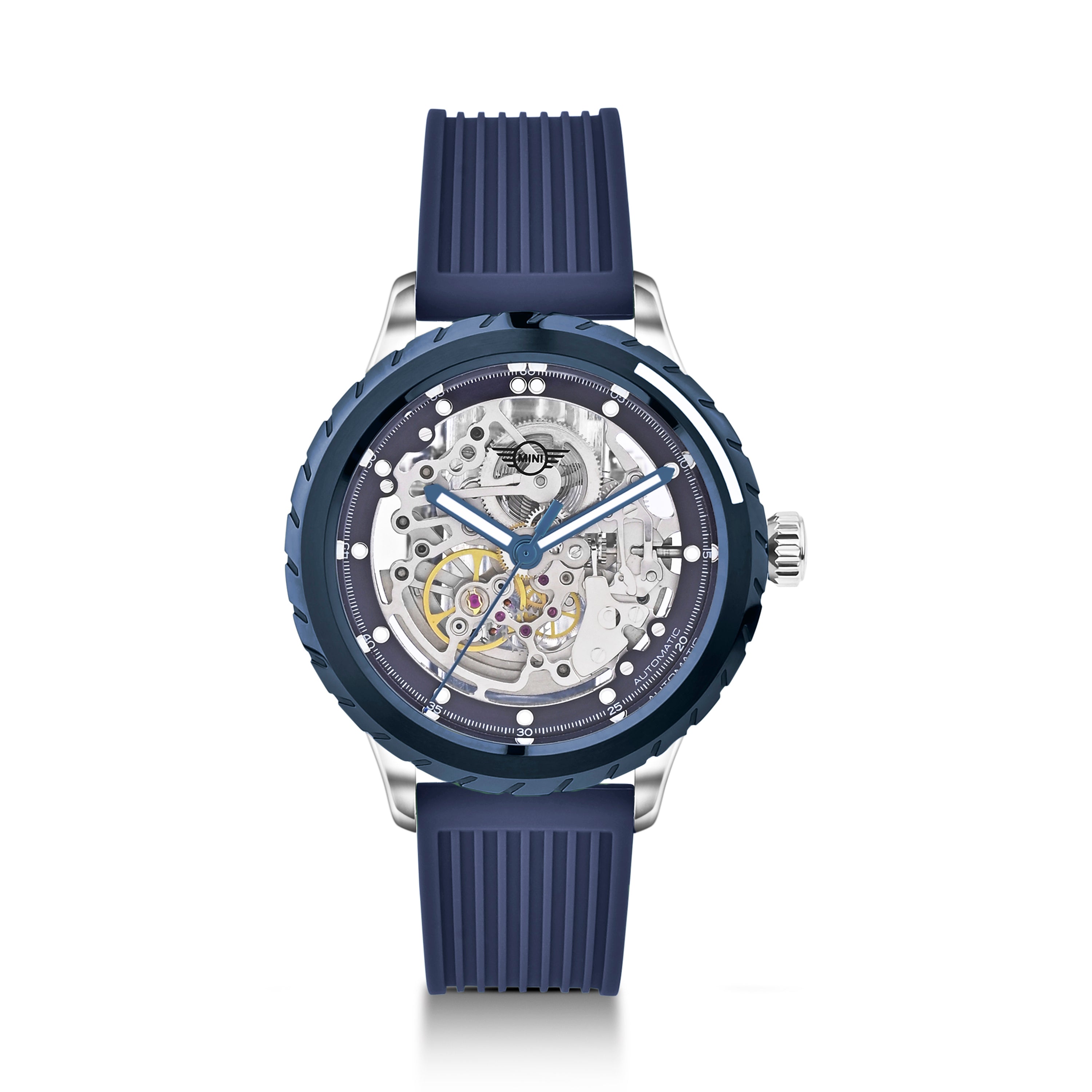 MINI Cooper | Skeleton Automatic | Luxury Watches | Blue | Silicon Strap | Men | Wheel Dial Automatic Collection