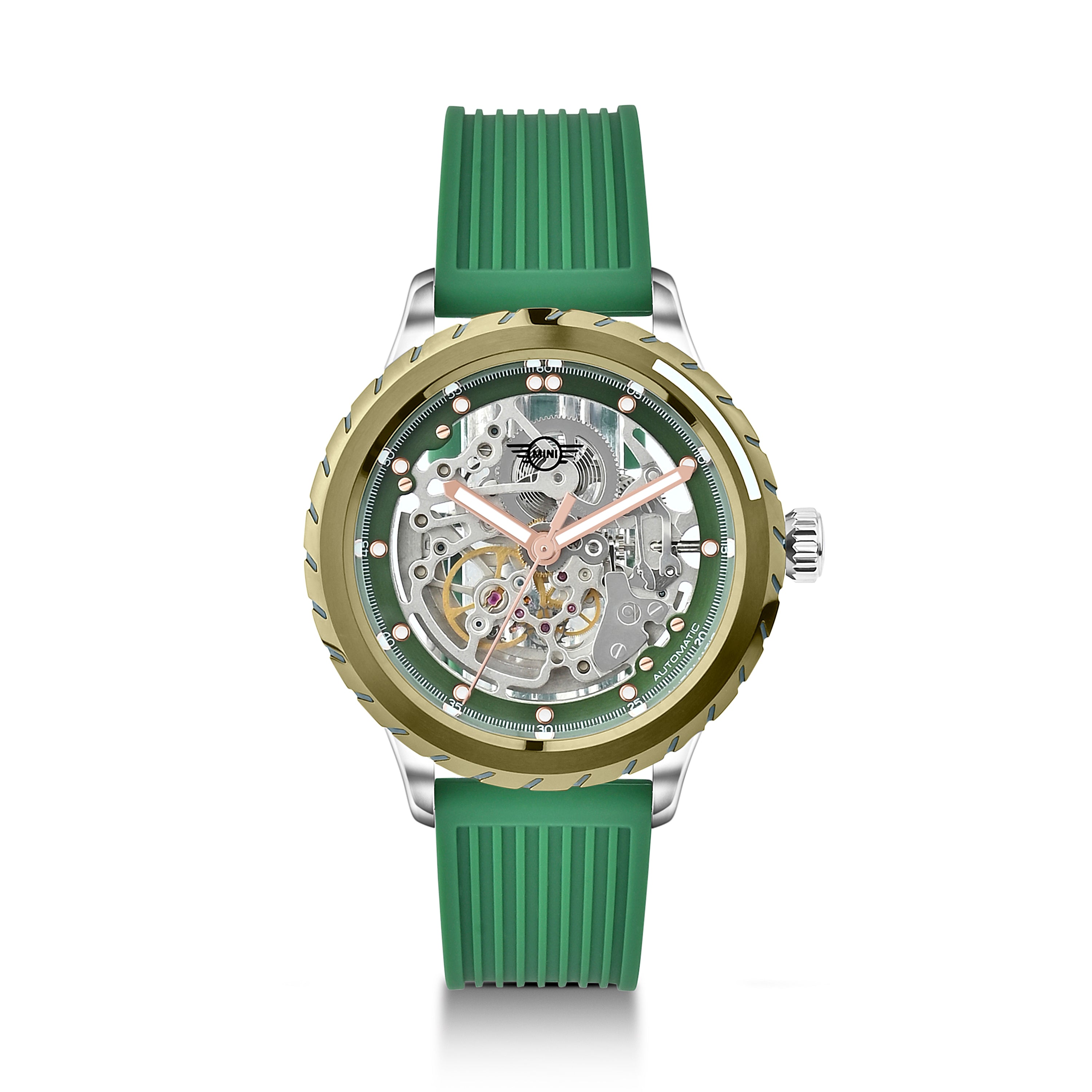 MINI Cooper | Skeleton Automatic | Luxury Watches | Green | Silicon Strap | Men | Wheel Dial Automatic Collection