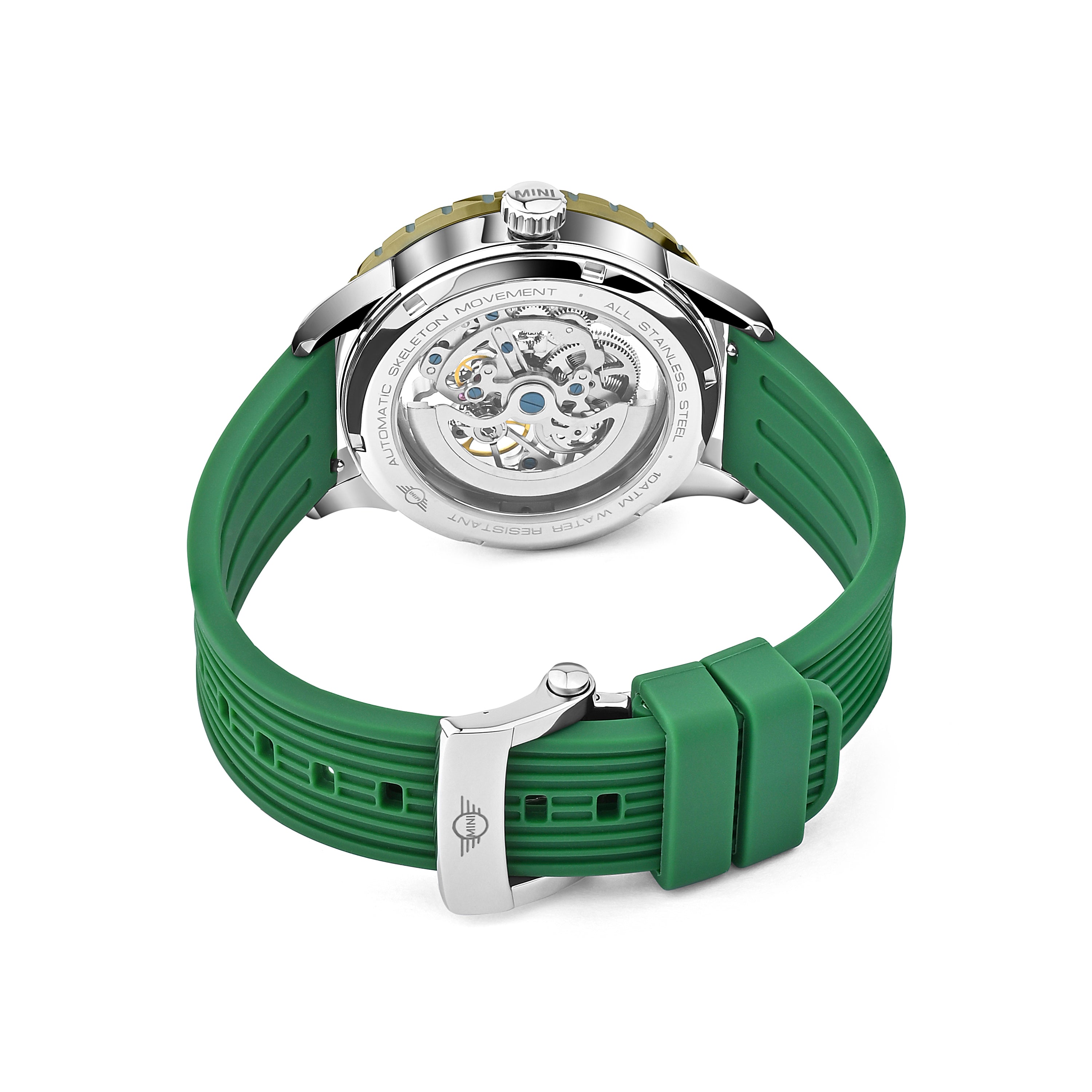 MINI Cooper | Skeleton Automatic | Luxury Watches | Green | Silicon Strap | Men | Wheel Dial Automatic Collection