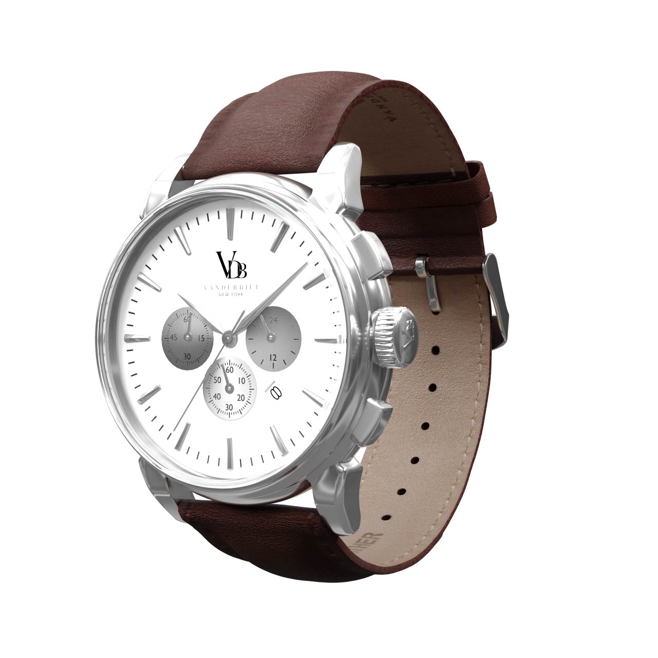 Vanderbilt New York | Chronograph | Luxury Watches | White & Brown | Leather Strap | Men | Swiftsure Collection