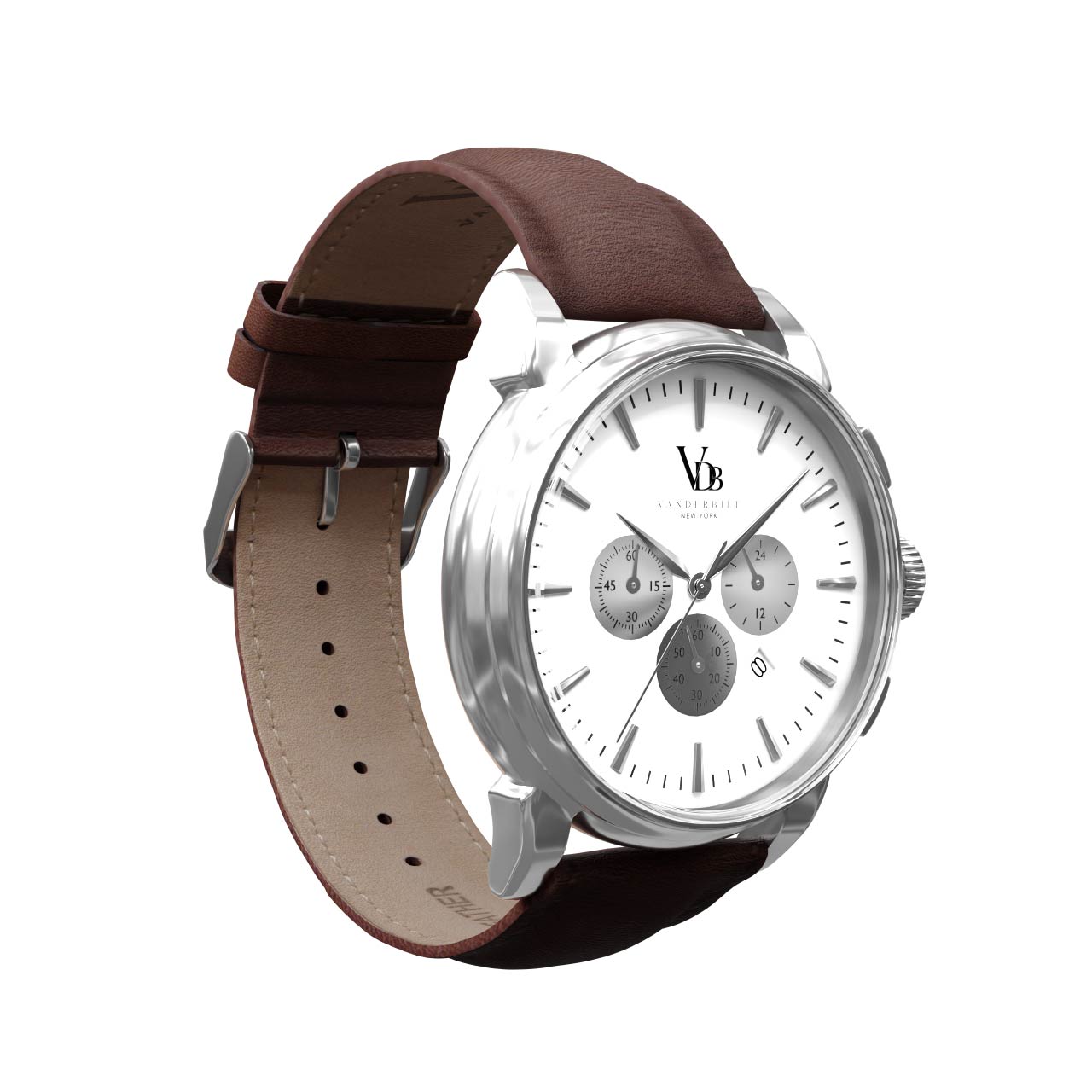 Vanderbilt New York | Chronograph | Luxury Watches | White & Brown | Leather Strap | Men | Swiftsure Collection