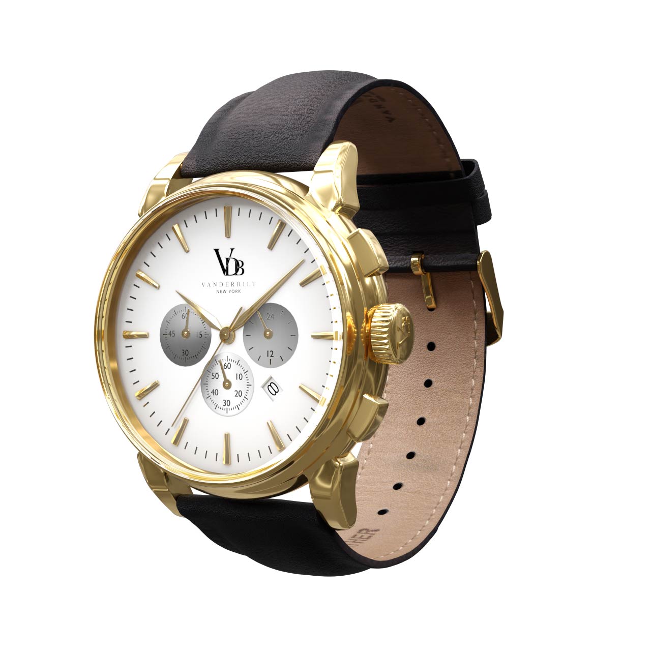 Vanderbilt New York | Chronograph | Luxury Watches | White & Gold | Leather Strap | Men | Swiftsure Collection