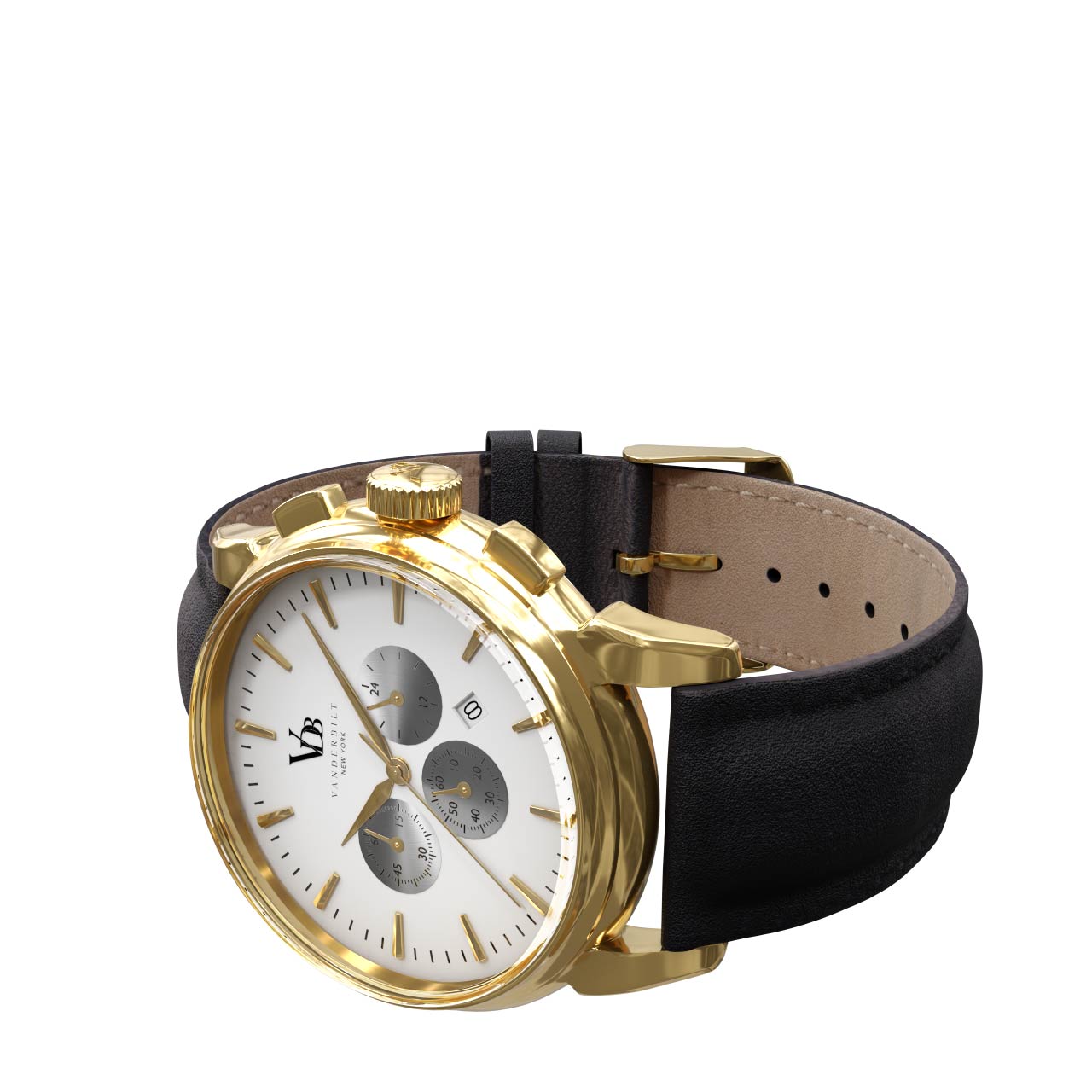 Vanderbilt New York | Chronograph | Luxury Watches | White & Gold | Leather Strap | Men | Swiftsure Collection