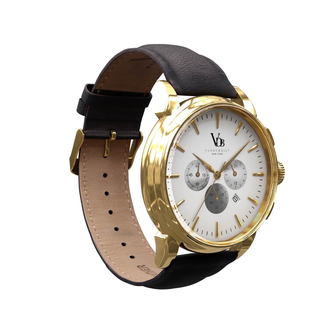 Vanderbilt New York | Chronograph | Luxury Watches | White & Gold | Leather Strap | Men | Swiftsure Collection