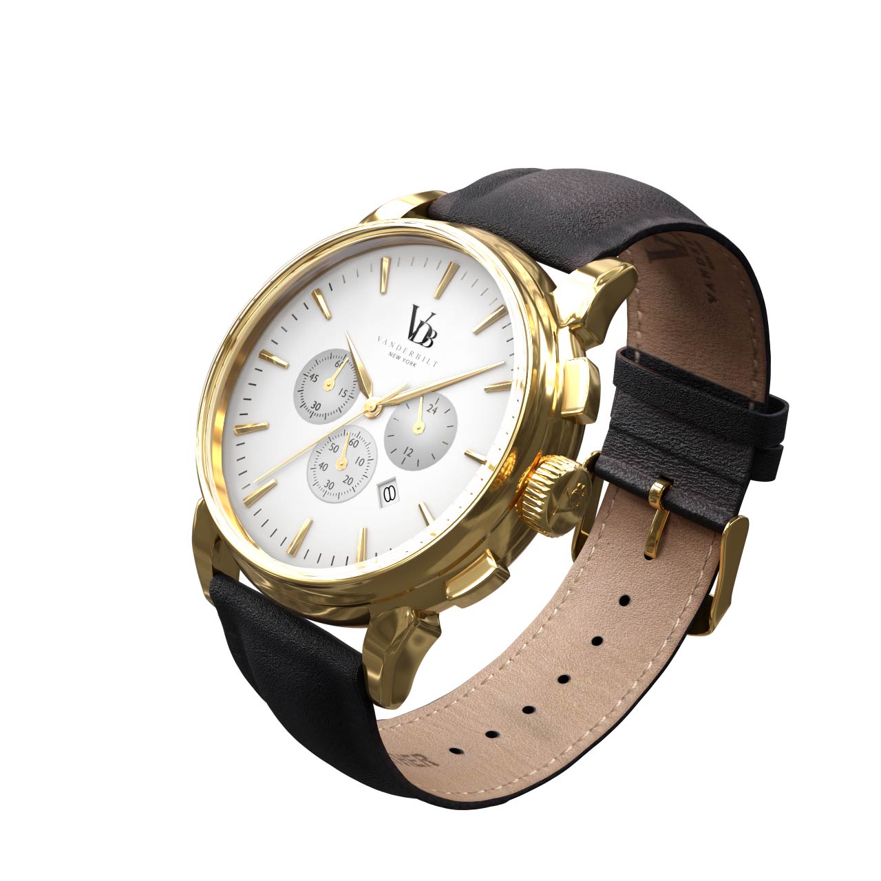 Vanderbilt New York | Chronograph | Luxury Watches | White & Gold | Leather Strap | Men | Swiftsure Collection