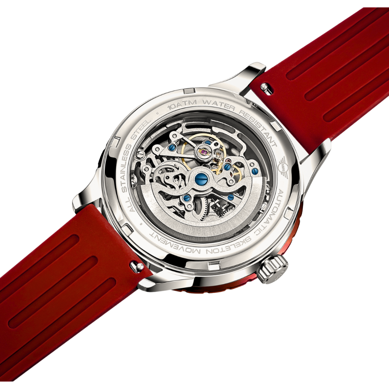 MINI Cooper | Skeleton Automatic | Luxury Watches | Red | Silicon Strap | Men | Wheel Dial Automatic Collection